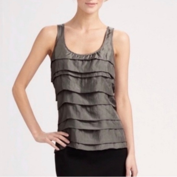 Eileen Fisher‎ dark gray tiered silk tank top XS - Picture 1 of 8